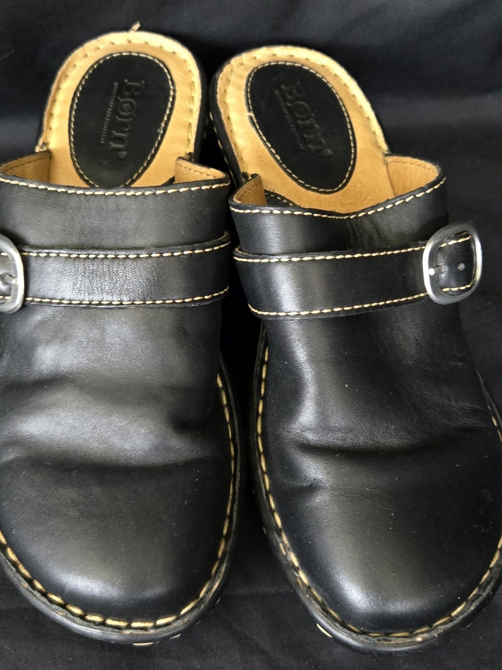 Born Woman's Black Leather Slip-On Clogs